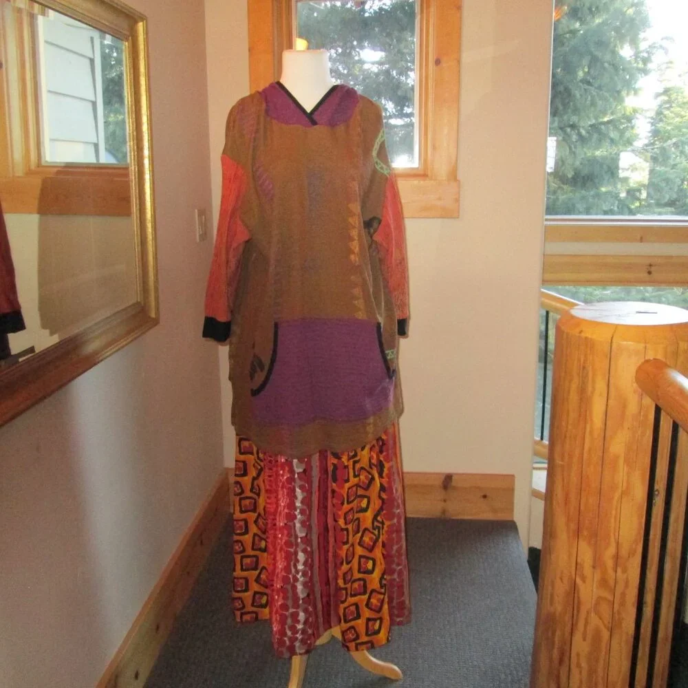 JGU Mad Lab Brown, Orange, Purple Hoodie Tunic Top and Orange Kaktus Plus Skirt - Picture 2 of 12